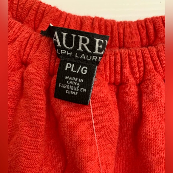 FINAL PRICE NWT Ralph Lauren Red Linen Top Ruffle Elastic Neckline Hip Tie PL - Picture 8 of 8